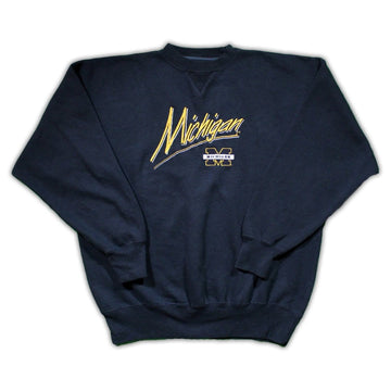 Vintage Blue Michigan Wolverine Embroidered Crewneck | Rebalance Vintage.