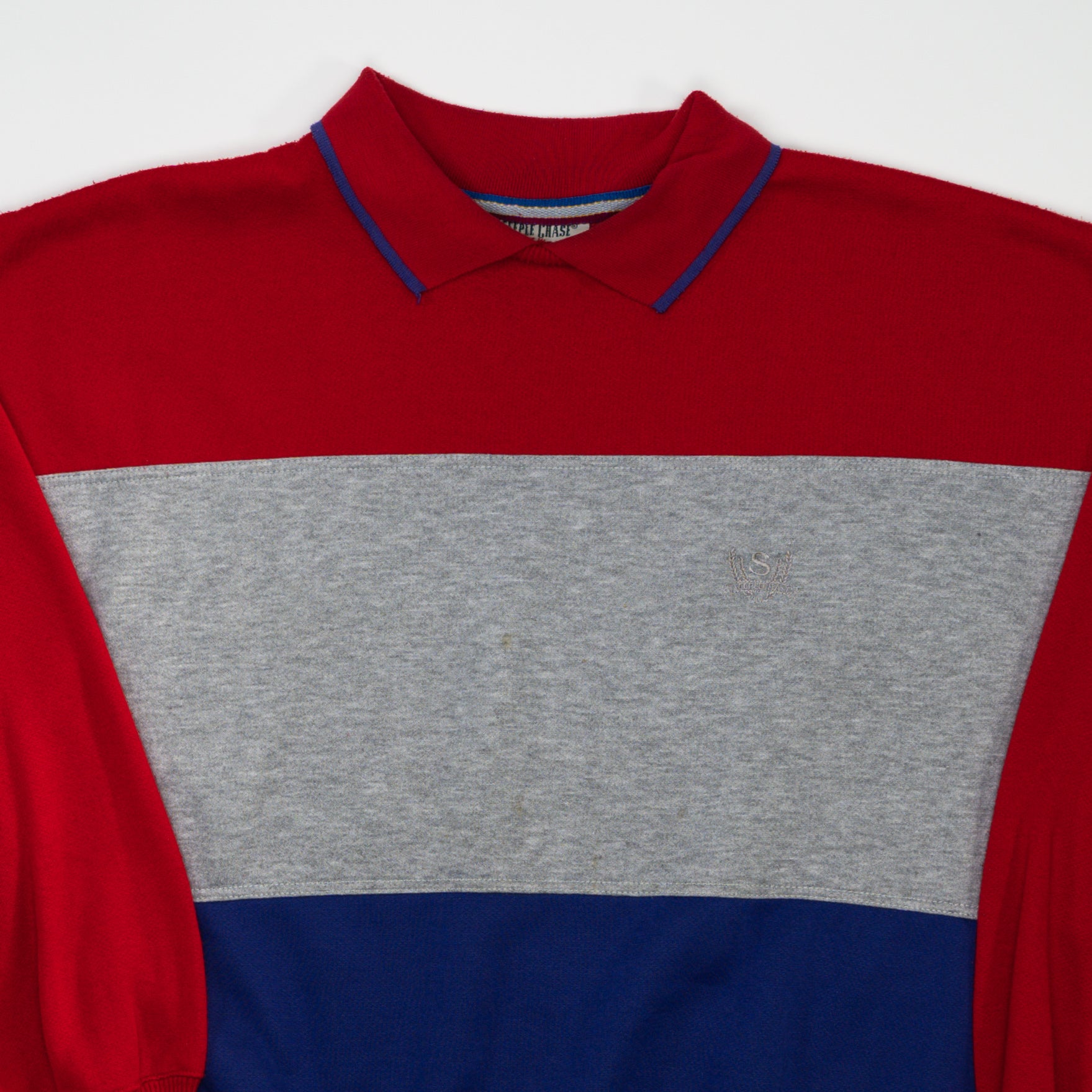 Vintage 90s Red,Grey + Blue Collared Crewneck (L)