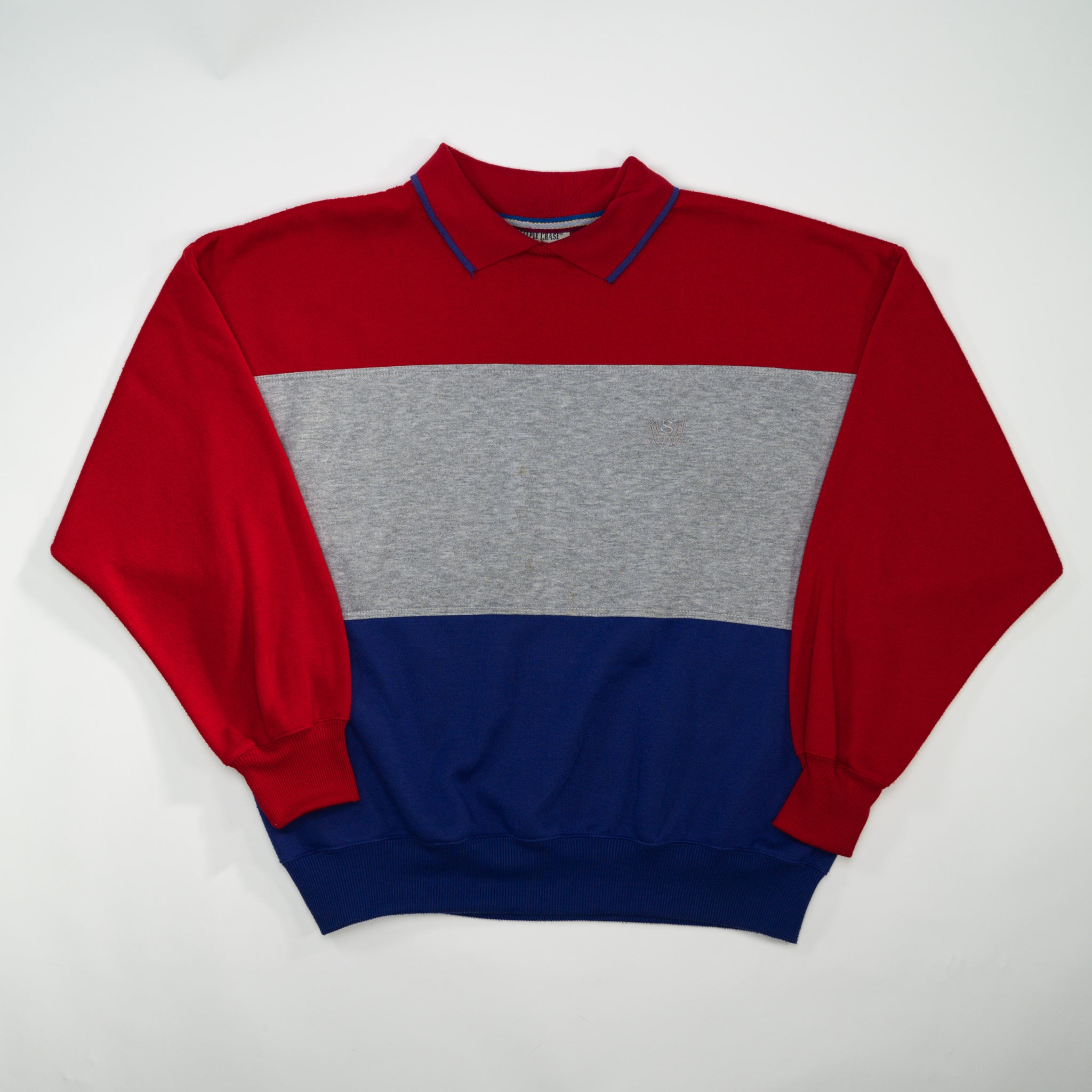 Vintage 90s Red,Grey + Blue Collared Crewneck (L)