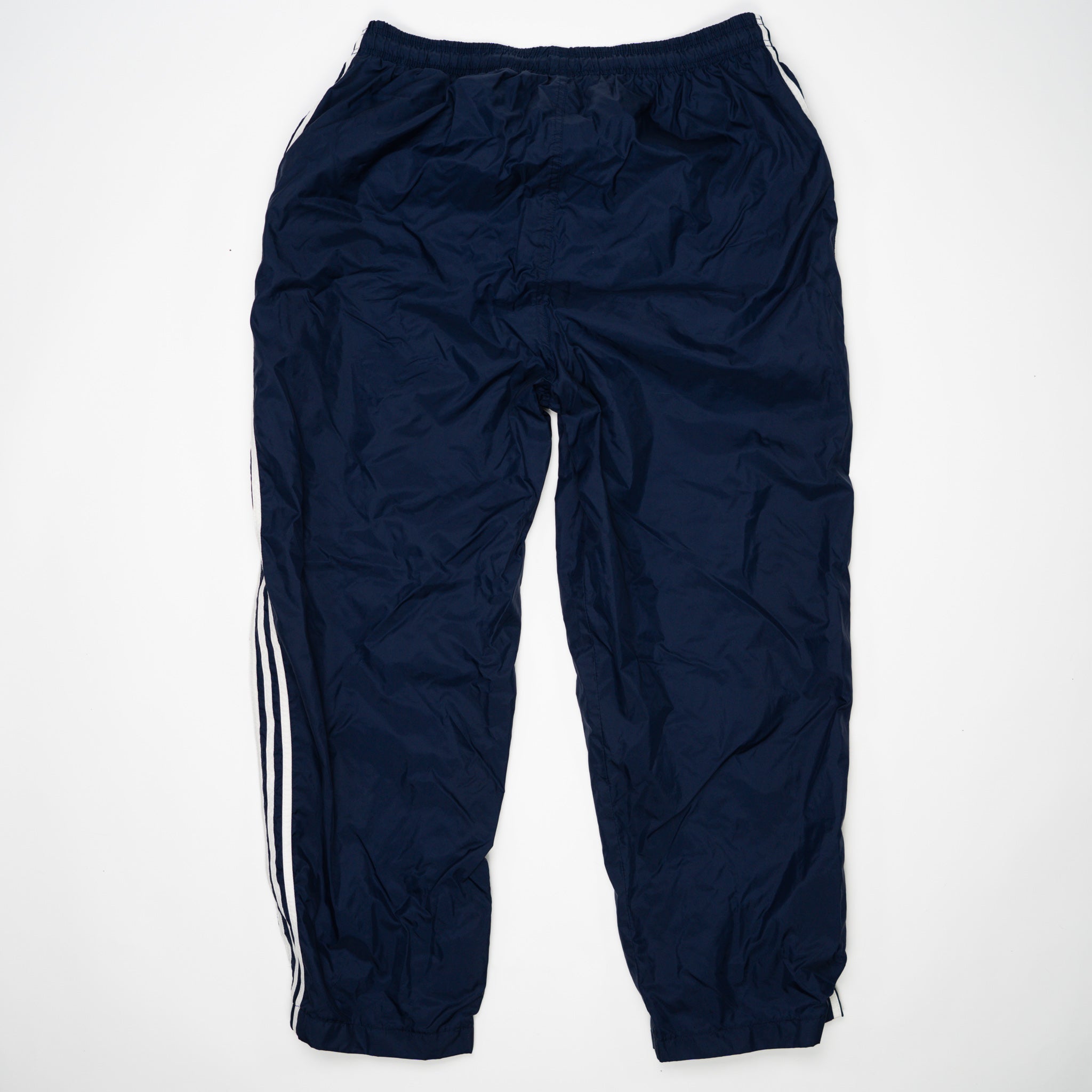 Vintage Navy Blue Adidas Striped Windbreaker Pants (XL) | Rebalance Vintage.
