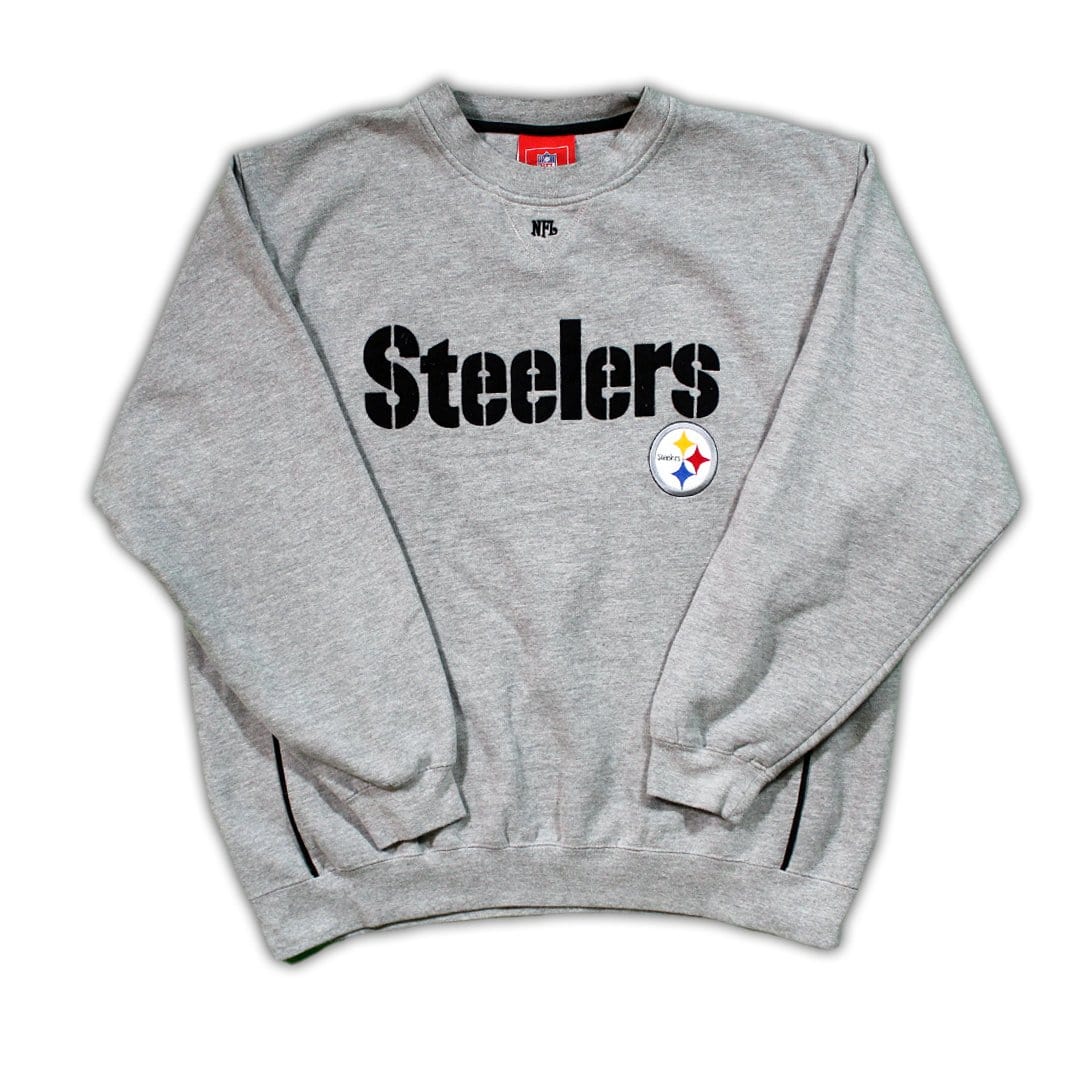 Vintage Grey + Black Steelers Spell Out Crewneck | Rebalance Vintage.