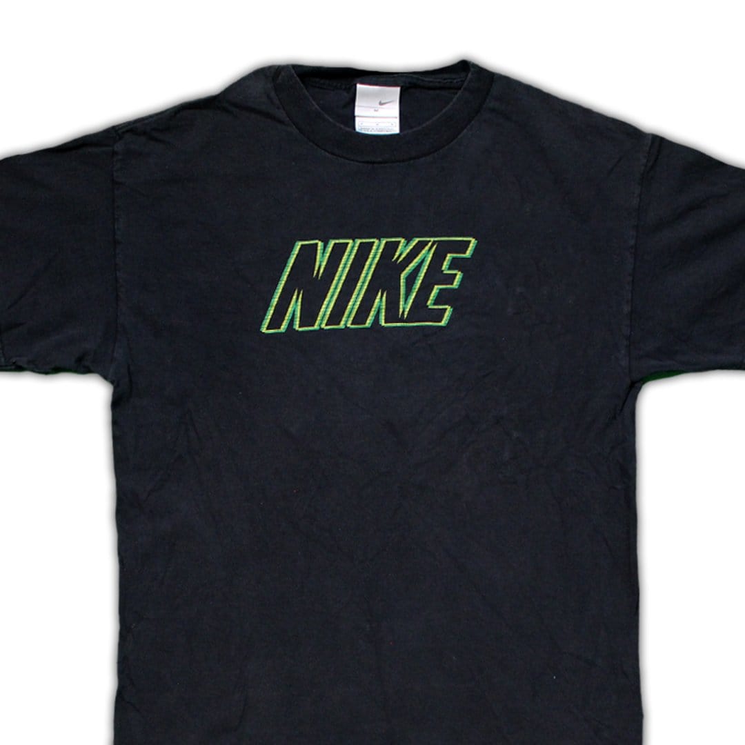 Vintage Black + Green Nike Spell Out Tee | Rebalance Vintage.