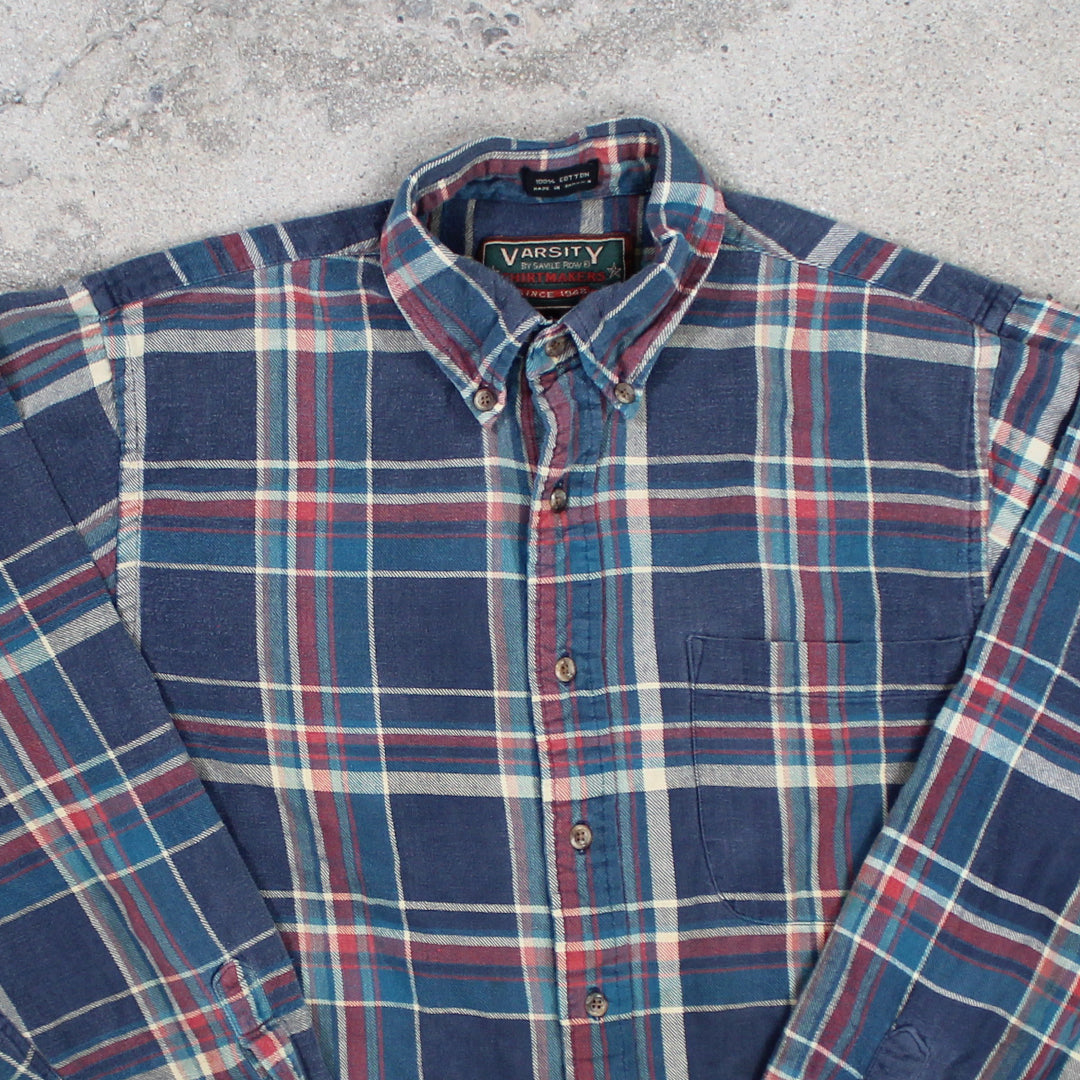 Vintage Varsity Blue, Green + Red Plaid Button Up (M) | Rebalance Vintage.