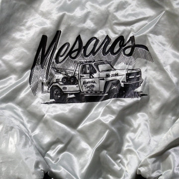 Vintage Grey Satin 'Mesaros Towing' Bomber Jacket | Rebalance Vintage.