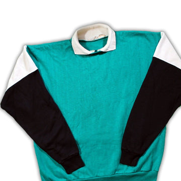 Vintage Turquoise, White & Black Collared Crewneck | Rebalance Vintage.