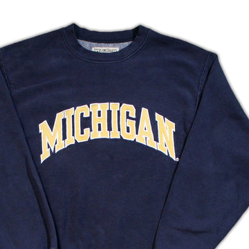 Vintage Blue + Yellow Michigan Spell Out Crewneck | Rebalance Vintage.