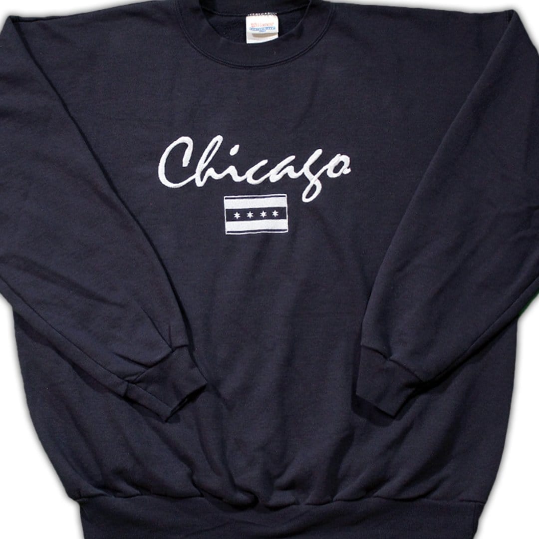 Vintage Dark Blue Chicago Spell Out Crewneck | Rebalance Vintage.