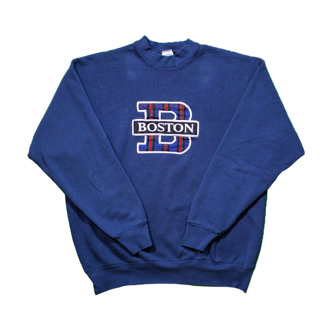 Vintage Boston Plaid Embroidered Crewneck | Rebalance Vintage.