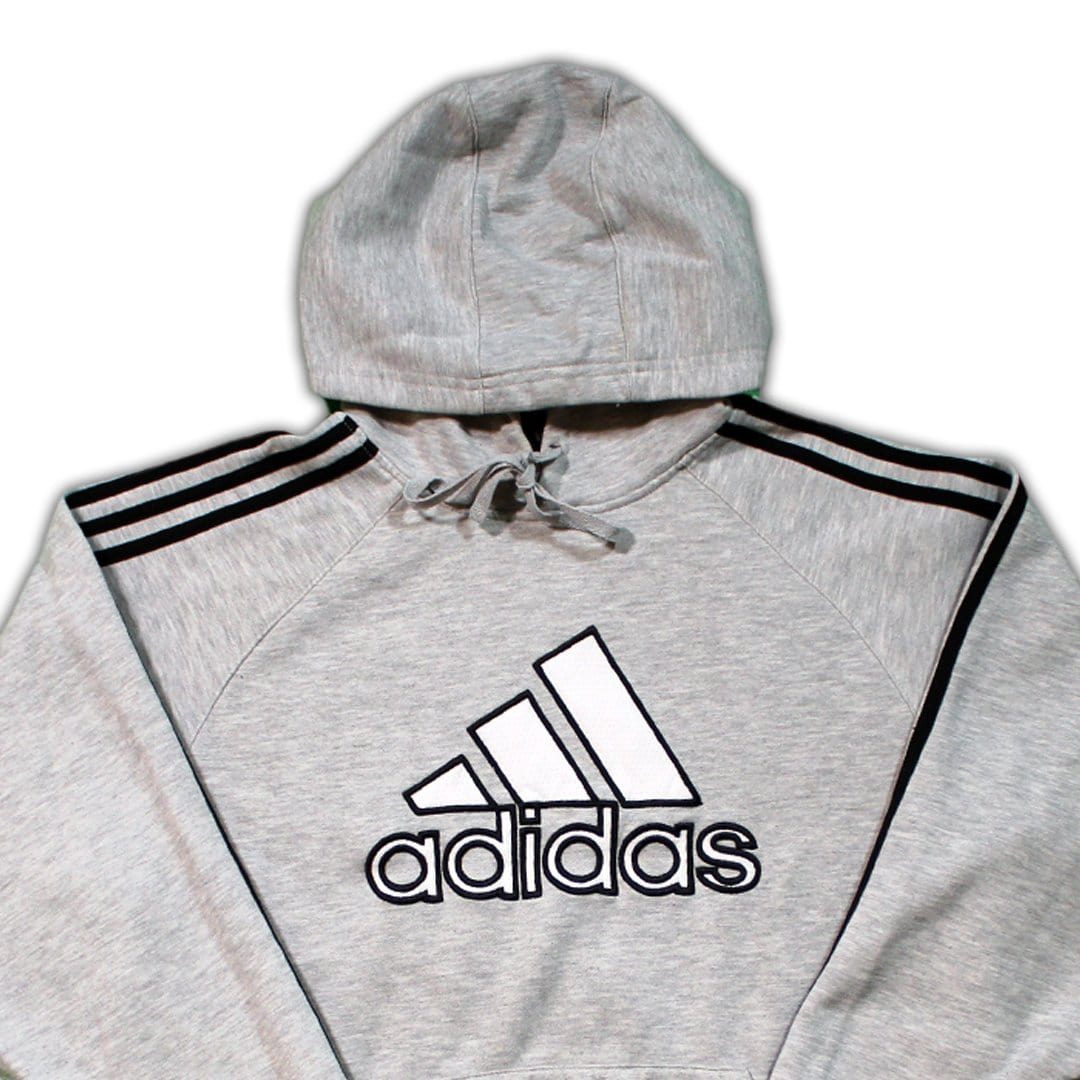 Vintage Grey Adidas Striped Hoodie | Rebalance Vintage.