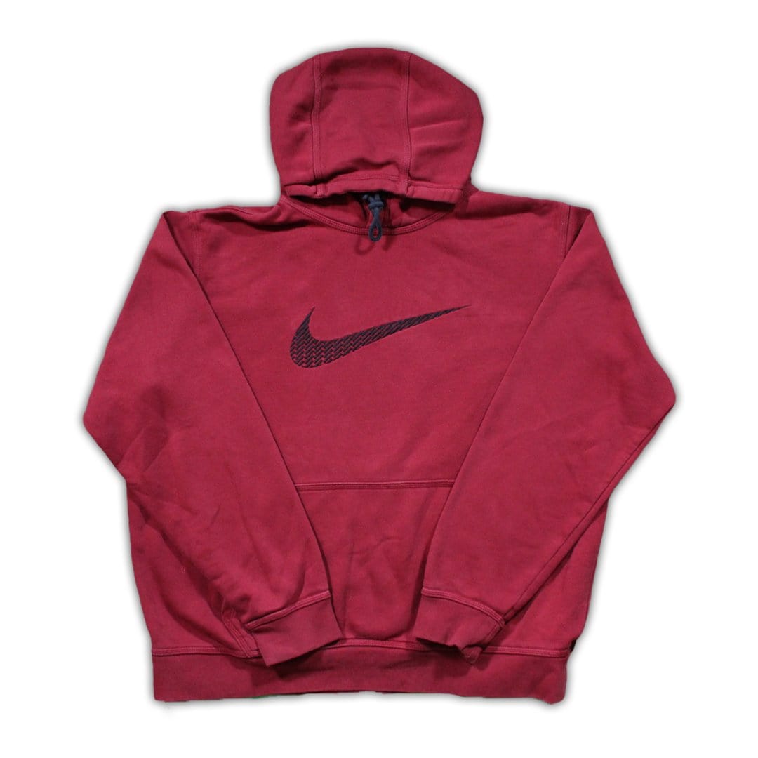 Vintage Maroon Nike Big Swoosh Hoodie | Rebalance Vintage.