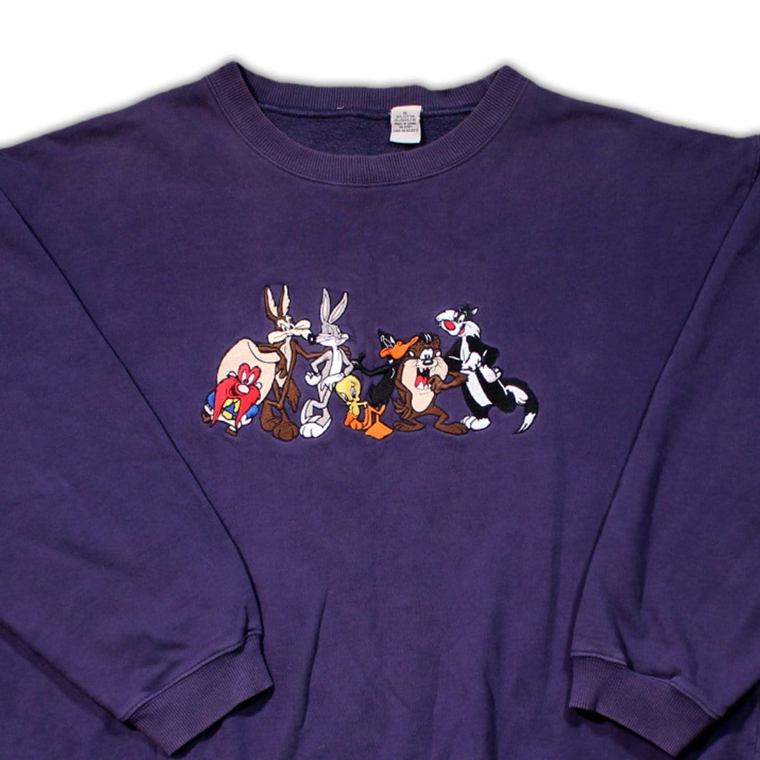Vintage 90s Purple Looney Tunes Embroidered Crewneck | Rebalance Vintage.