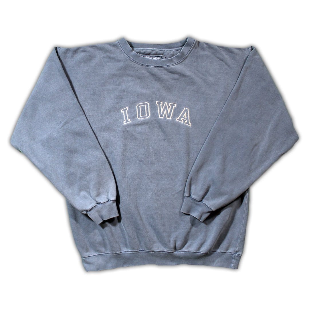 Vintage Light Blue Iowa Spell Out Crewneck | Rebalance Vintage.