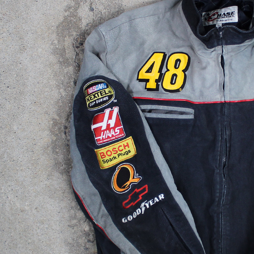 Vintage NASCAR 48 Jimmie Johnson Suede Leather Jacket | Rebalance Vintage.