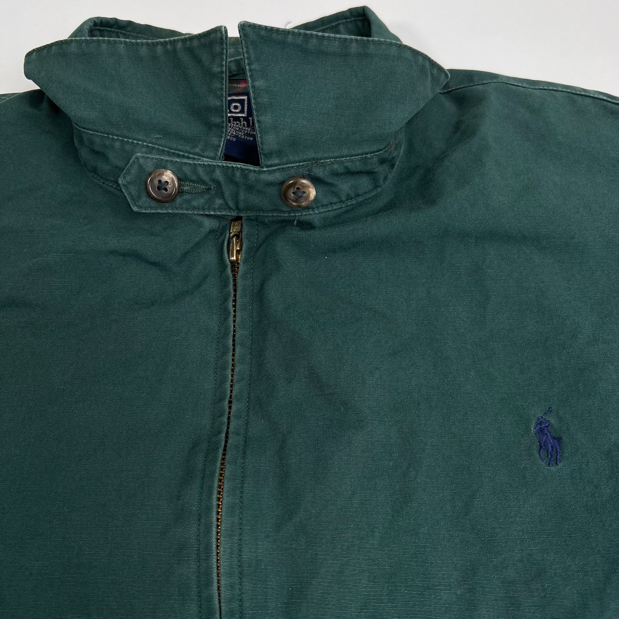 Vintage 90s Green Polo Jacket w/ Plaid Interior | Rebalance Vintage.