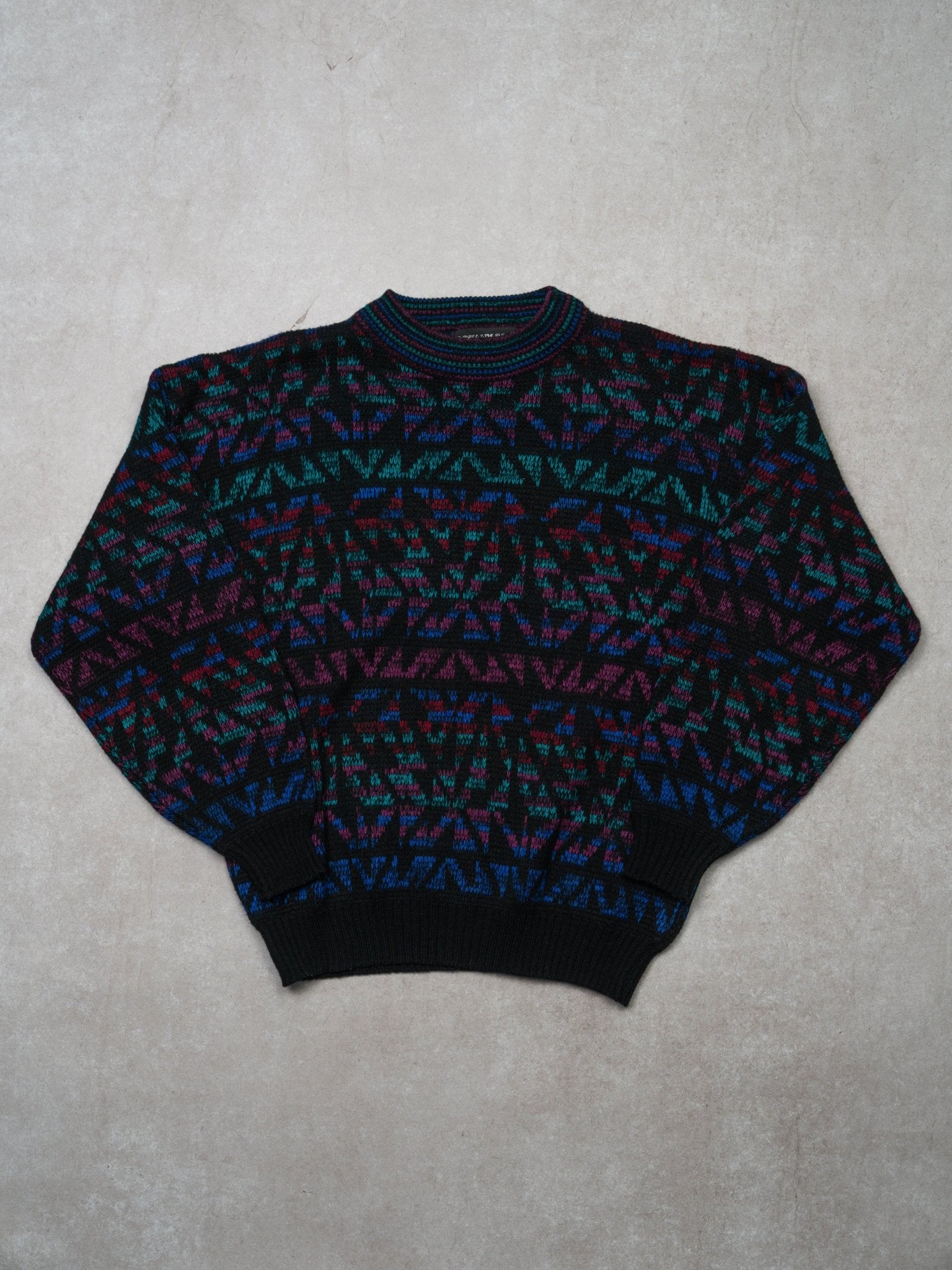 Vintage 80s Black + Neon Pattern Knit Sweater