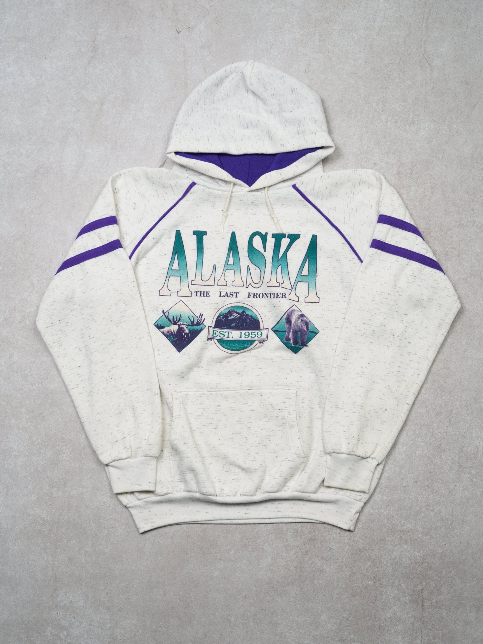 Vintage 80s Grey +Purple  Alaska Last Frontier Hoodie (M)