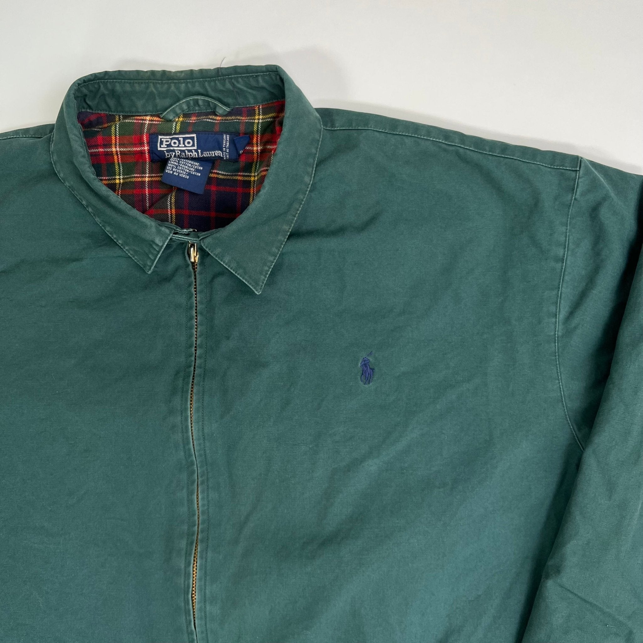 Vintage 90s Green Polo Jacket w/ Plaid Interior | Rebalance Vintage.