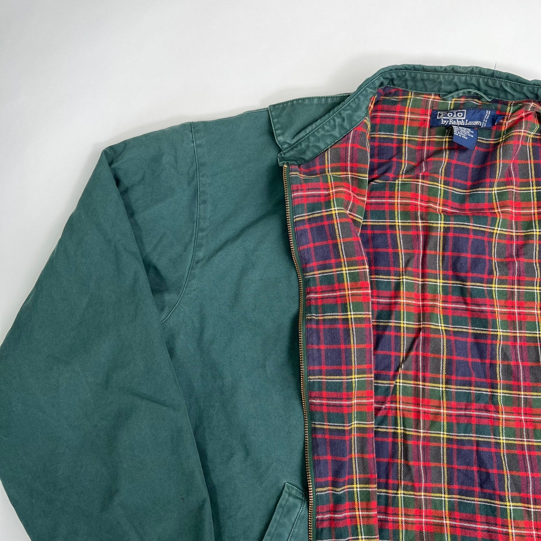 Vintage 90s Green Polo Jacket w/ Plaid Interior | Rebalance Vintage.
