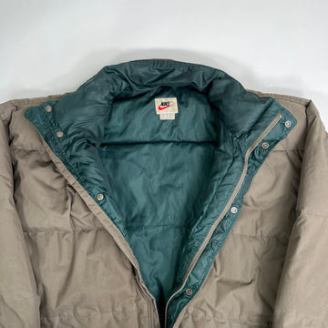 Vintage 90s Brown + Green Nike Swoosh Oversized Down Puffer Jacket (XL) | Rebalance Vintage.