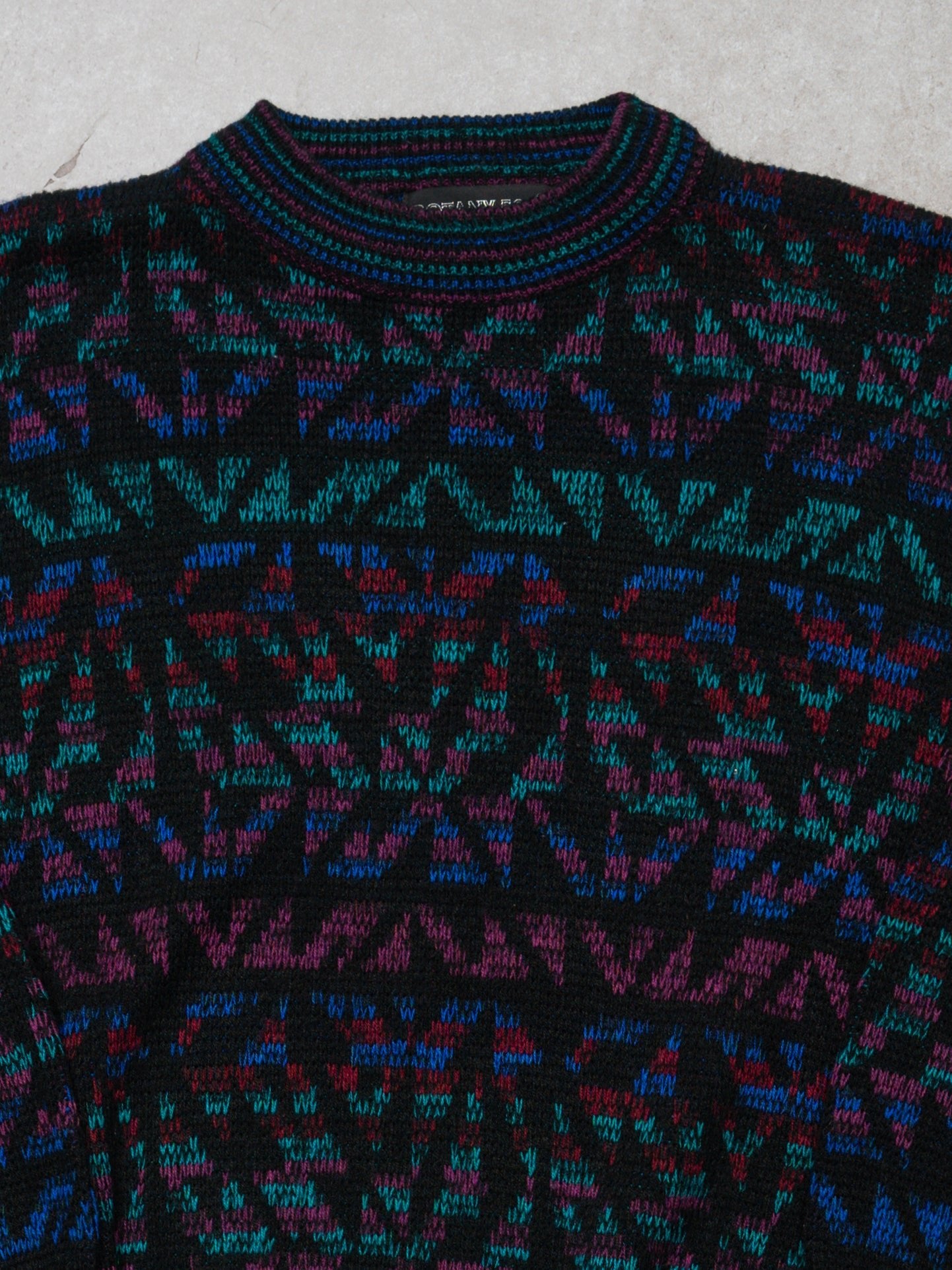Vintage 80s Black + Neon Pattern Knit Sweater