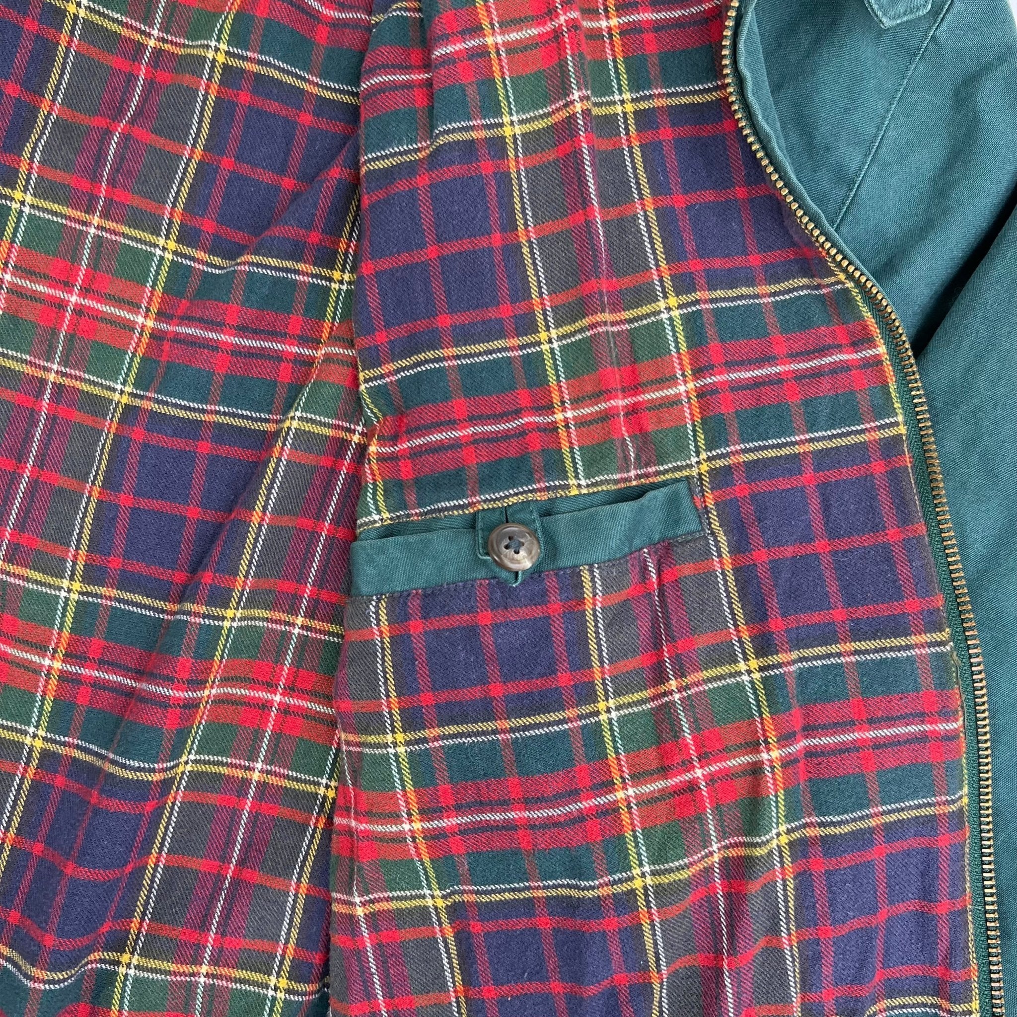 Vintage 90s Green Polo Jacket w/ Plaid Interior | Rebalance Vintage.