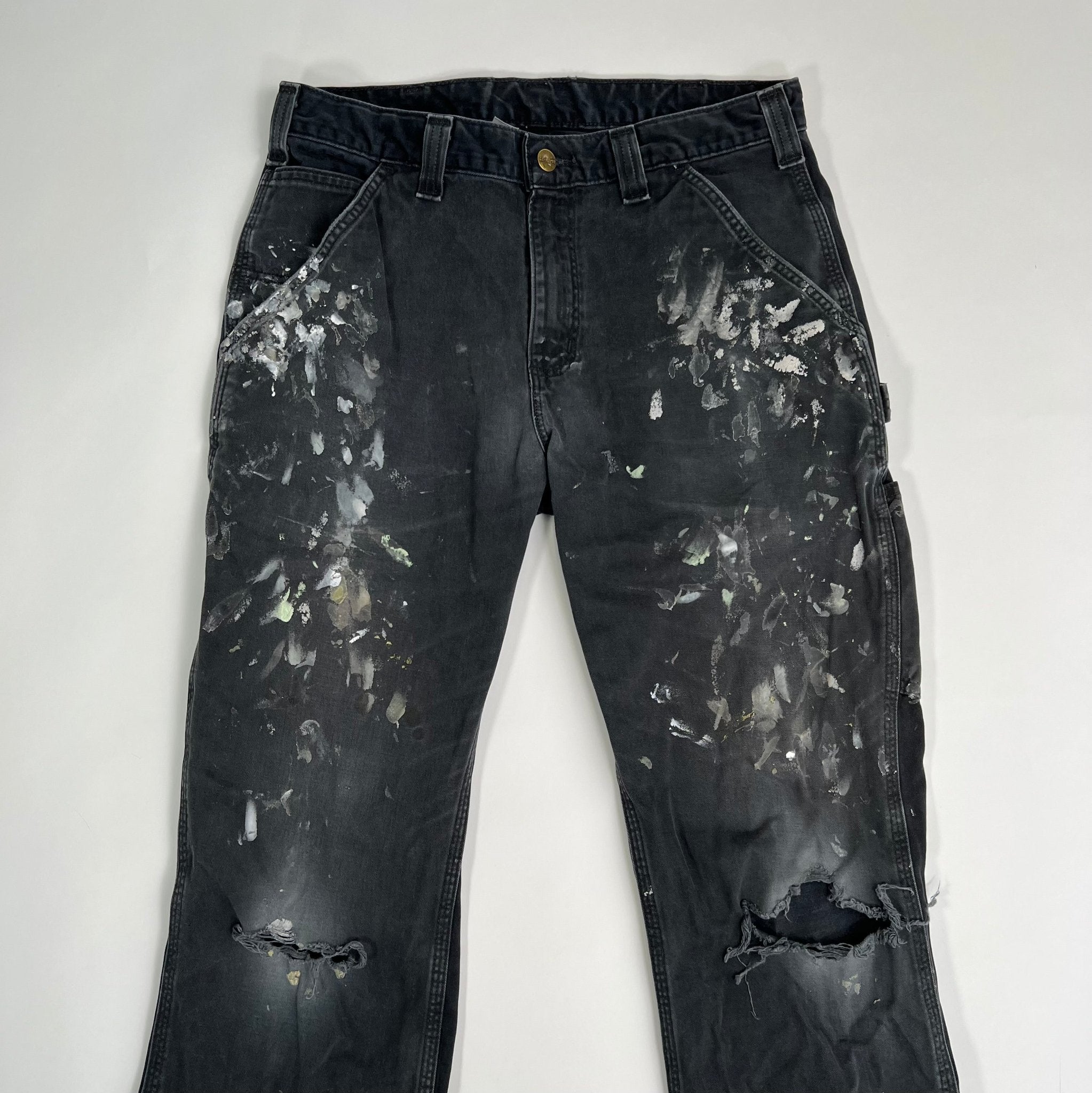 Vintage Black Carhartt x Paint Cargo Pants | Rebalance Vintage.