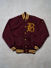 Vintage 70s Maroon + Yellow Butwin 'B' Satin Bomber (S)