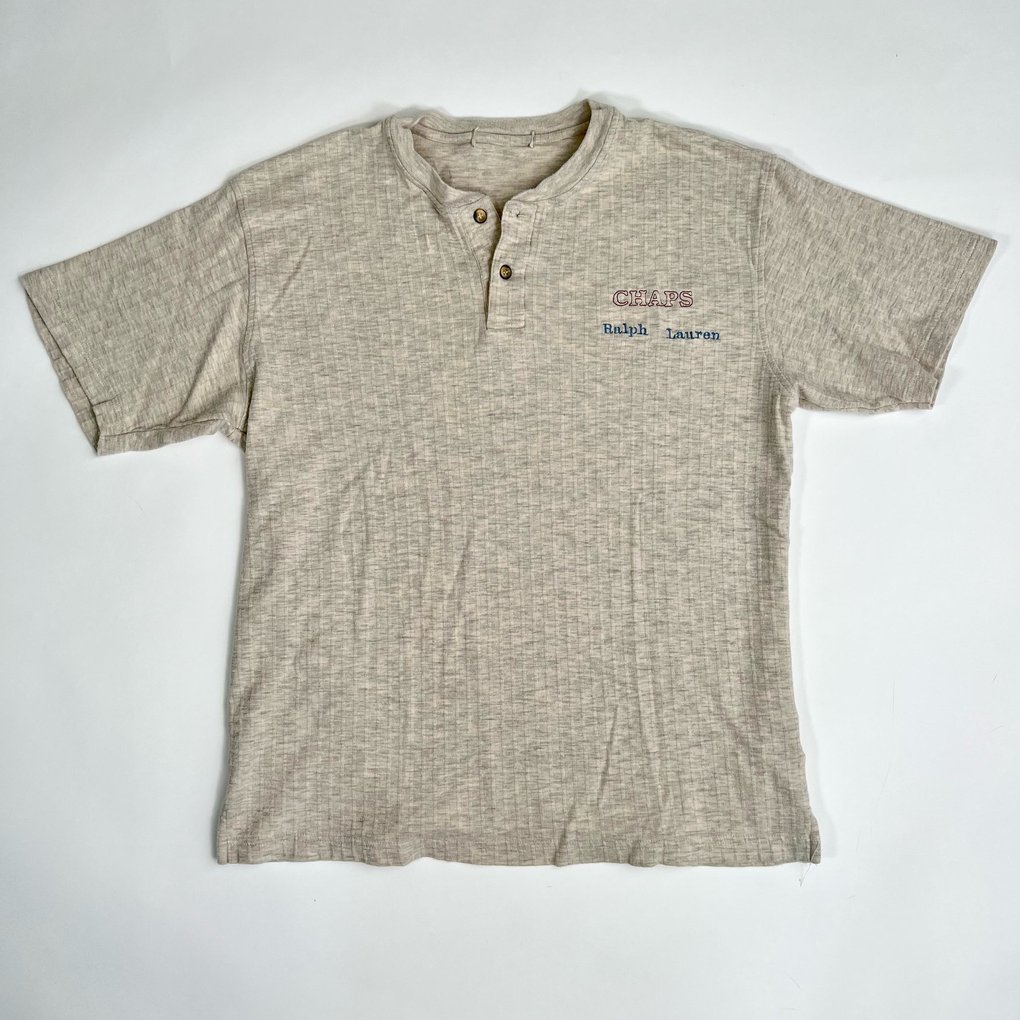 Vintage Beige Chaps RL Soft Cotton ¼ button Tee (M) | Rebalance Vintage.