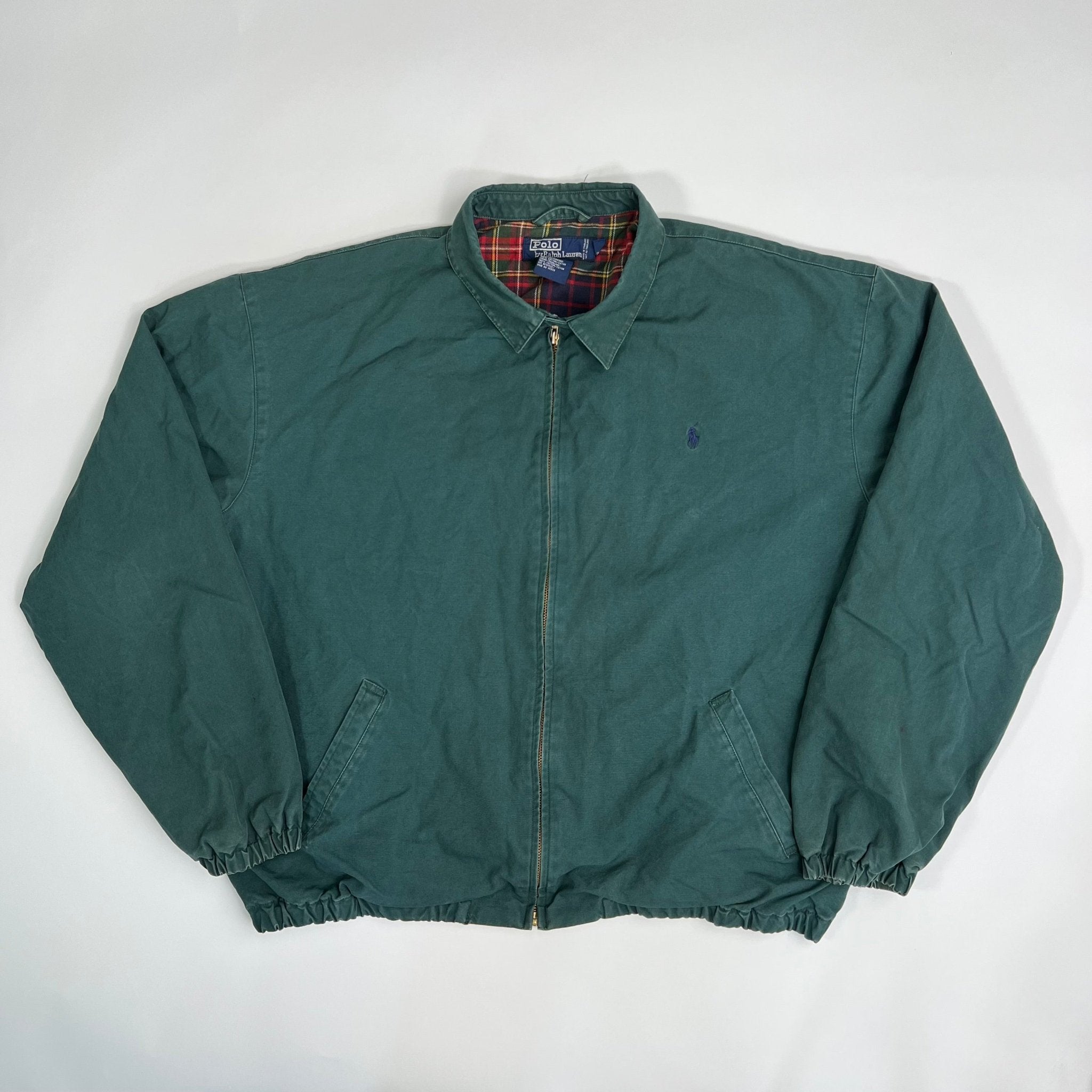 Vintage 90s Green Polo Jacket w/ Plaid Interior | Rebalance Vintage.