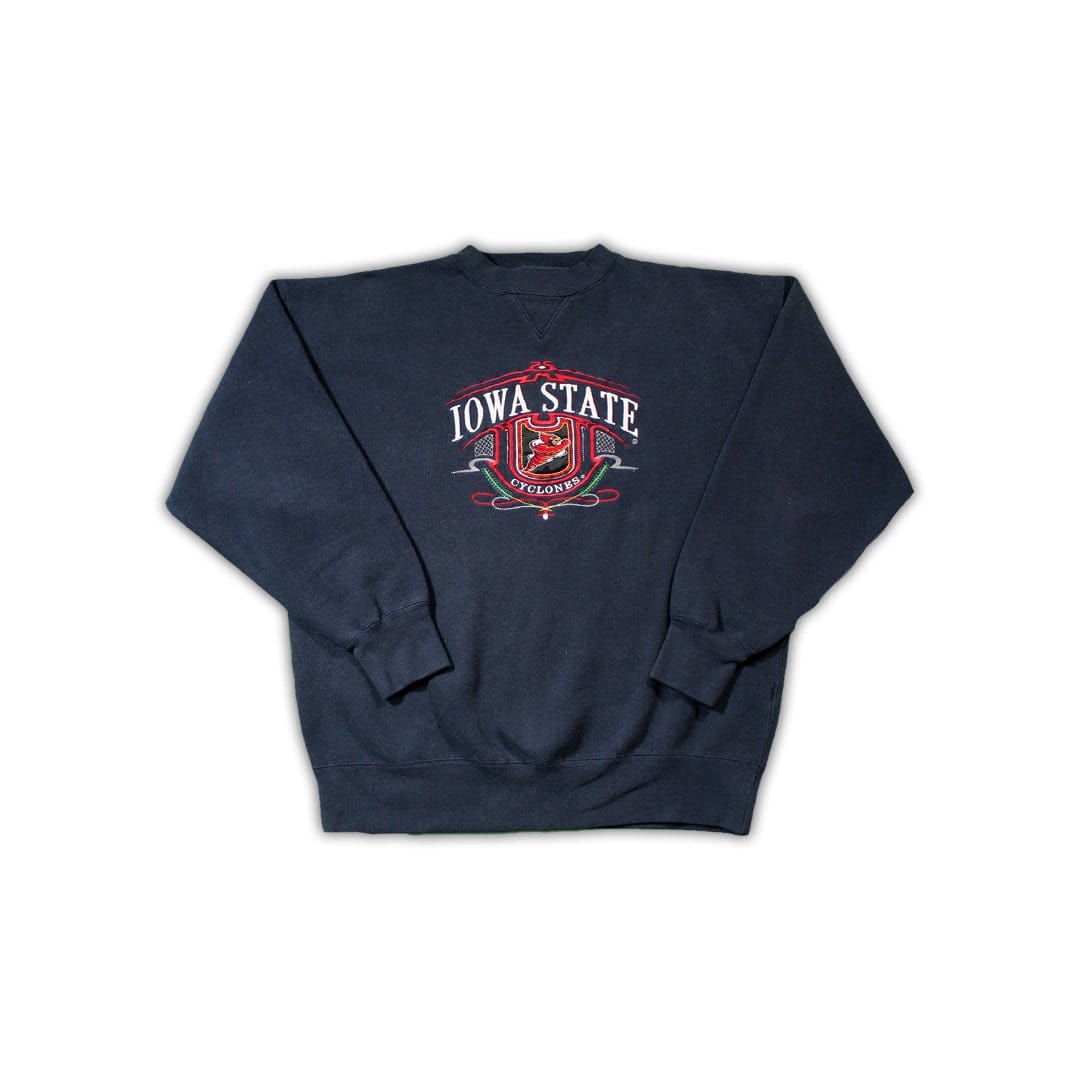 Vintage Dark Blue Iowa Cyclones Embroidered Crewneck | Rebalance Vintage.