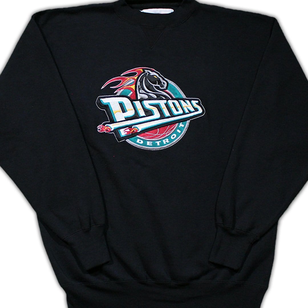 Vintage Black Detroit Pistons Embroidered Crewneck | Rebalance Vintage.