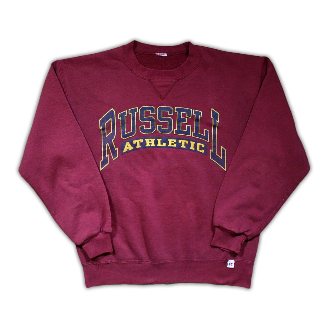 Vintage Maroon Russell Athletics Spell Out Crewneck | Rebalance Vintage.