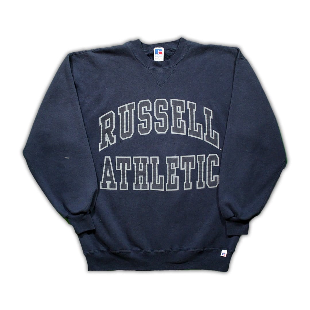 Vintage Blue USA Russell Athletic Spell Out Crewneck | Rebalance Vintage.