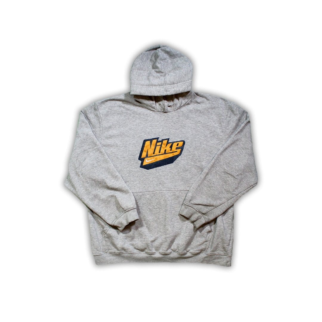 Vintage Y2K Grey + Yellow Nike Spell Out Hoodie | Rebalance Vintage.