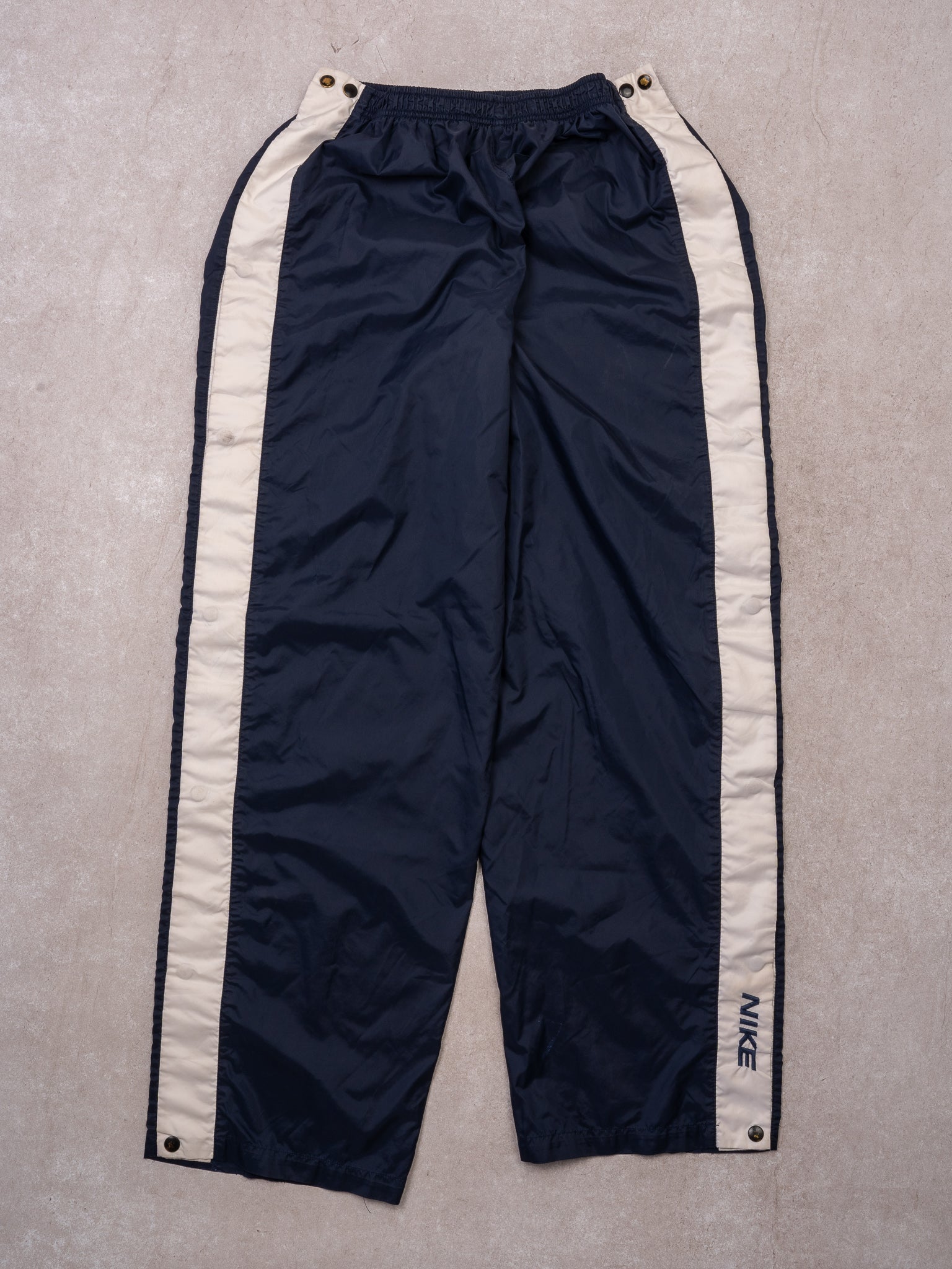 Vintage Y2K Navy + White Nike Tearaway Windbreaker Pants (M/L)