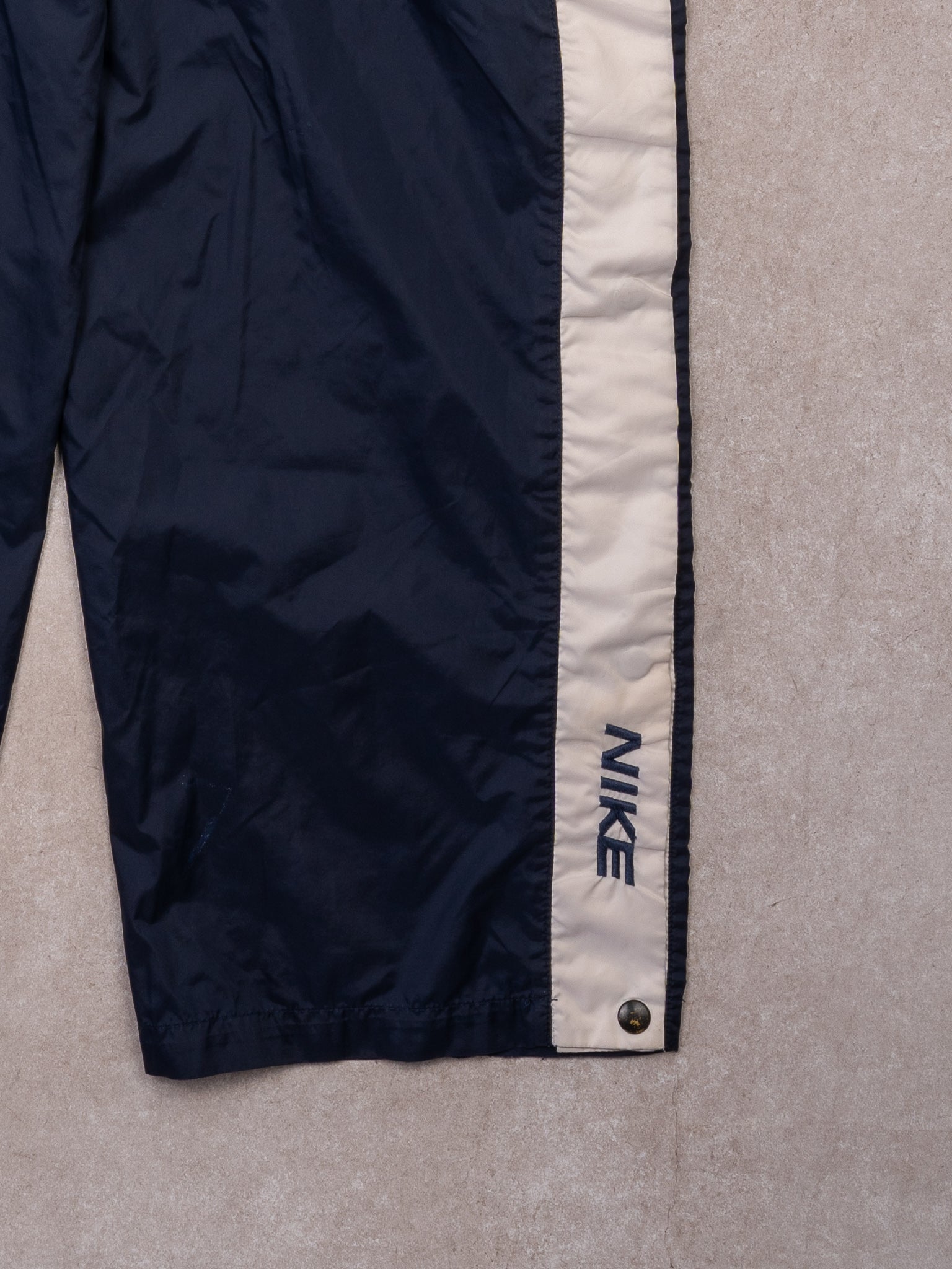 Vintage Y2K Navy + White Nike Tearaway Windbreaker Pants (M/L)