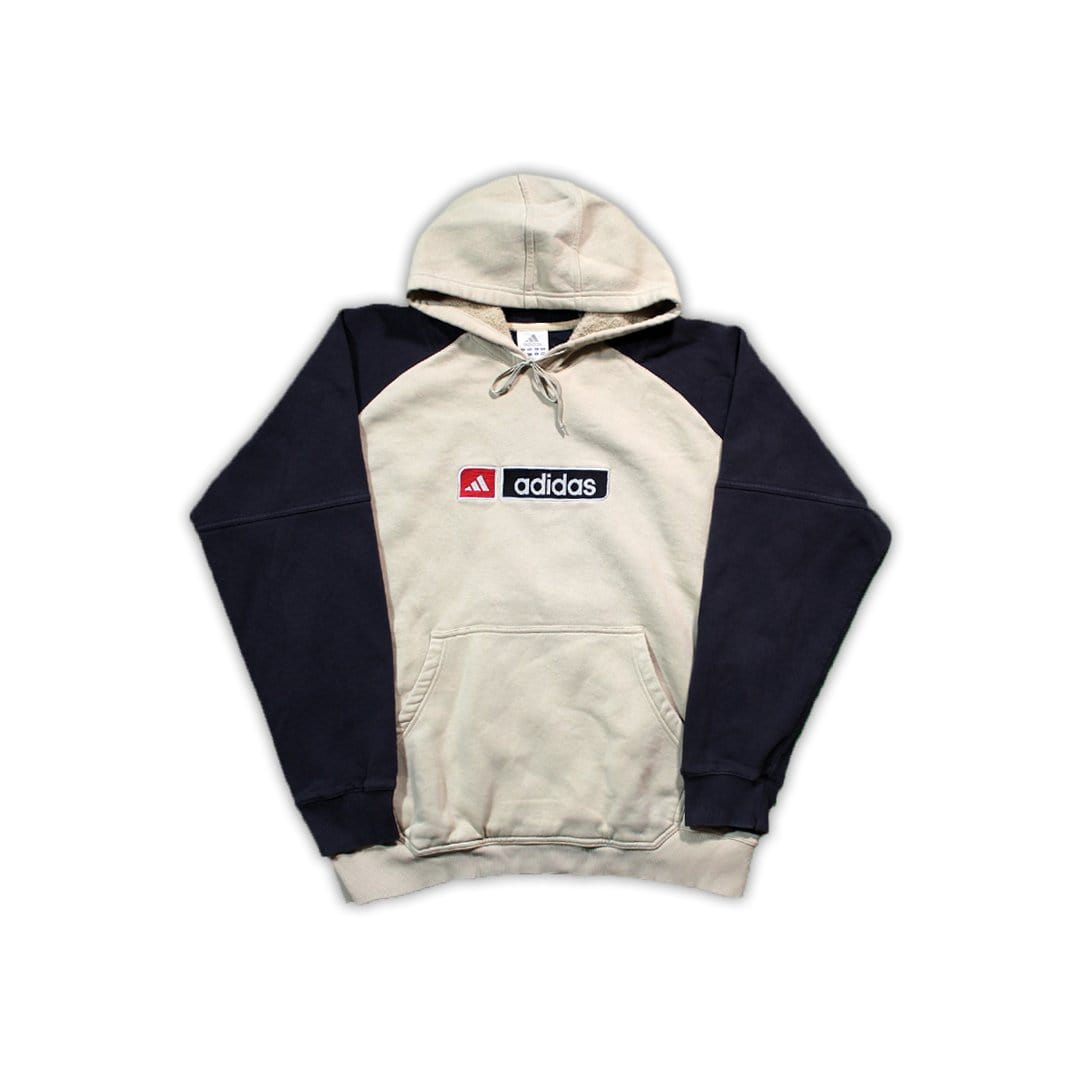 Vintage Navy + Beige Adidas Spell Out Hoodie | Rebalance Vintage.