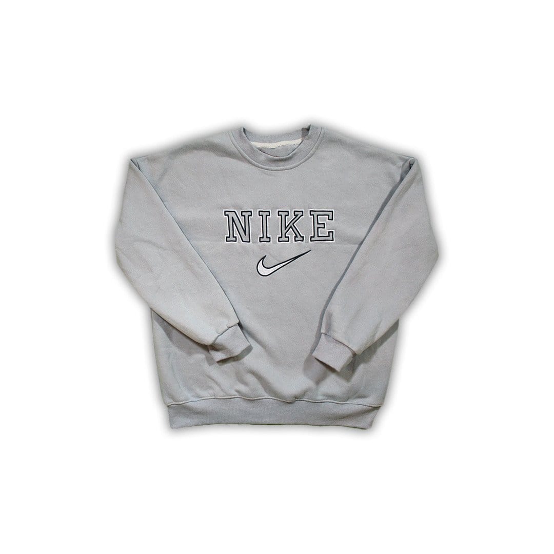 Vintage 90s Bootleg Nike Baby Blue Spell Out Crewneck | Rebalance Vintage.