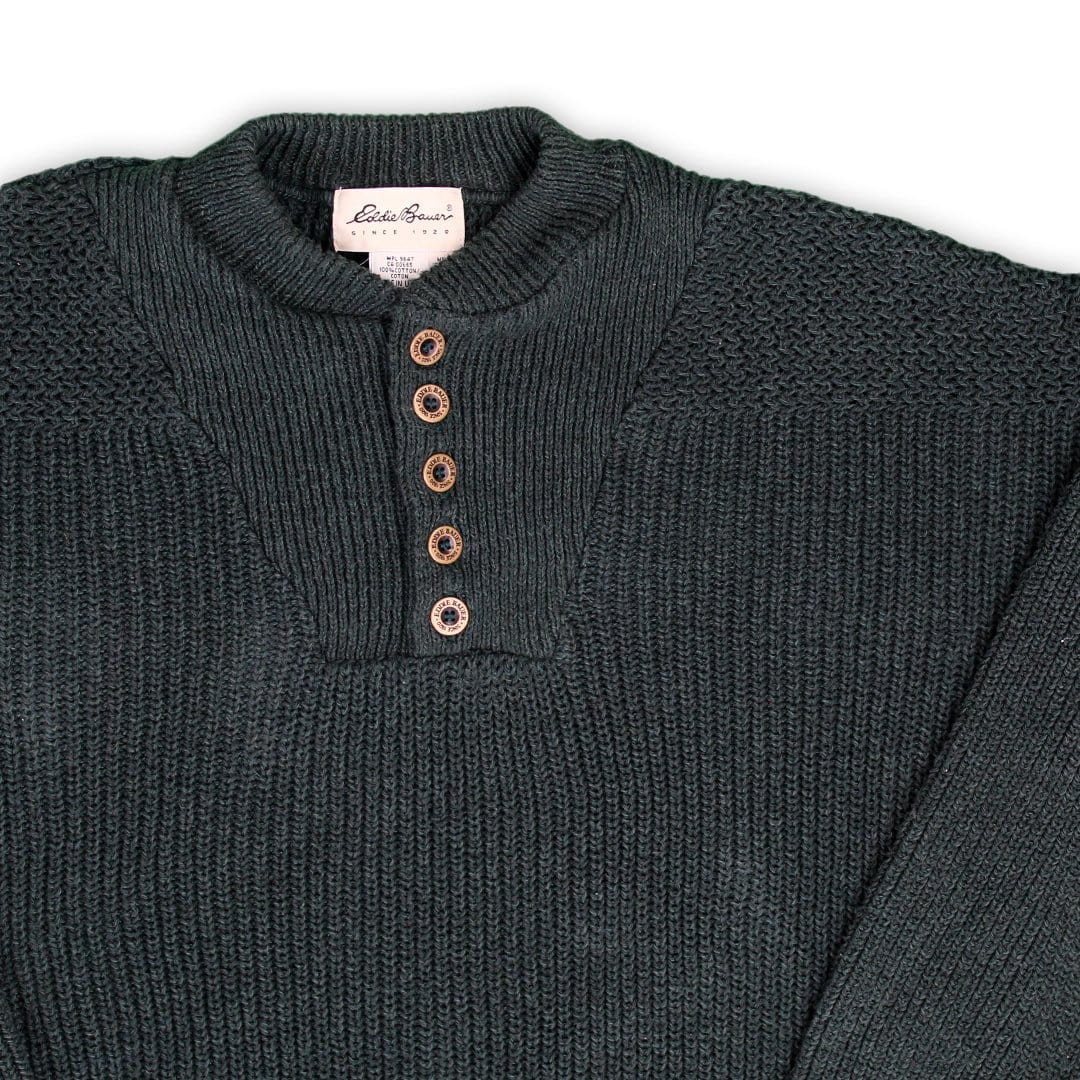 Vintage Green Eddie Bauer Knit 1/4 Button Sweater | Rebalance Vintage.