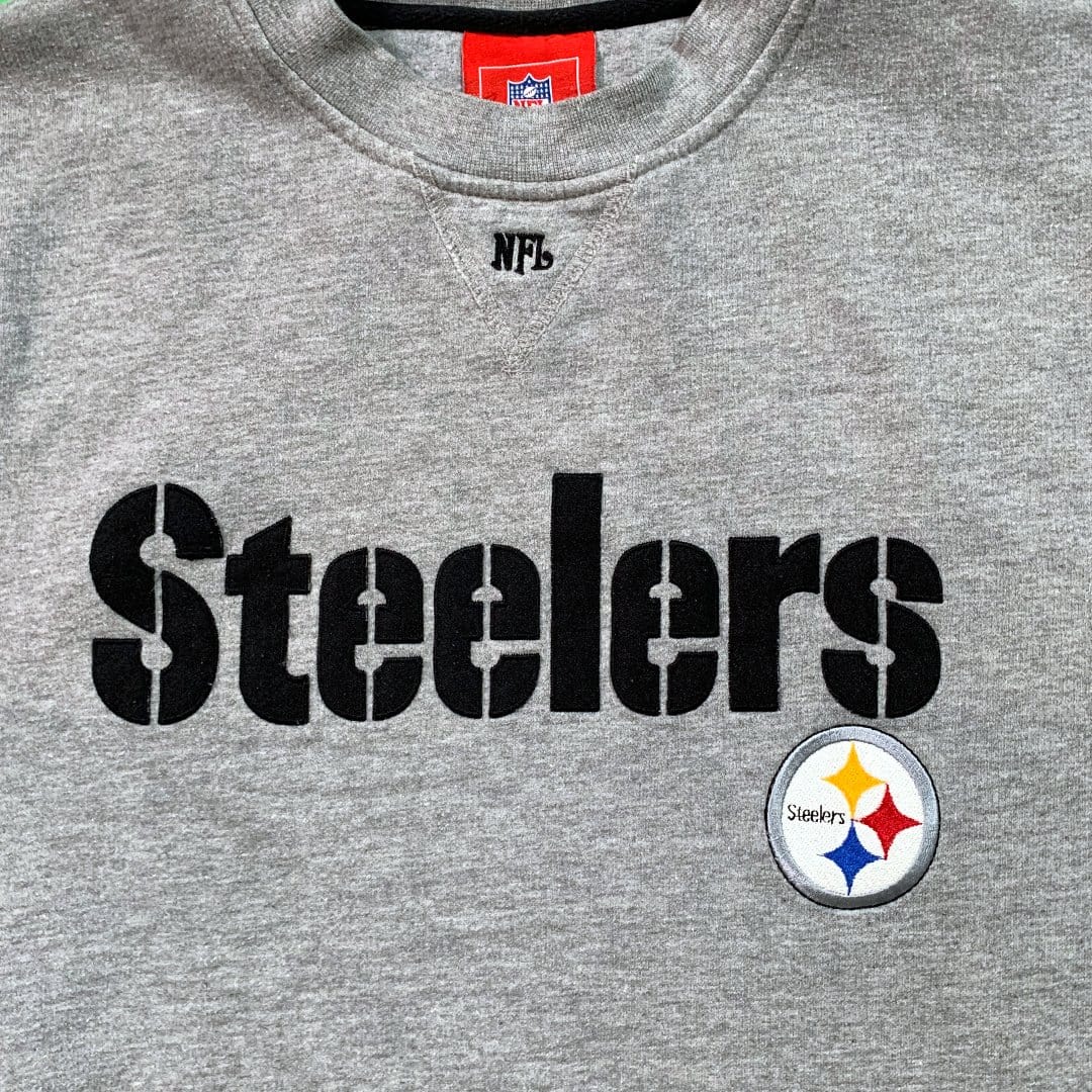 Vintage Grey + Black Steelers Spell Out Crewneck | Rebalance Vintage.