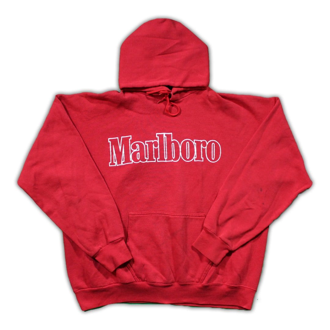 Vintage 90's Red Marlboro Spell Out Hoodie | Rebalance Vintage.