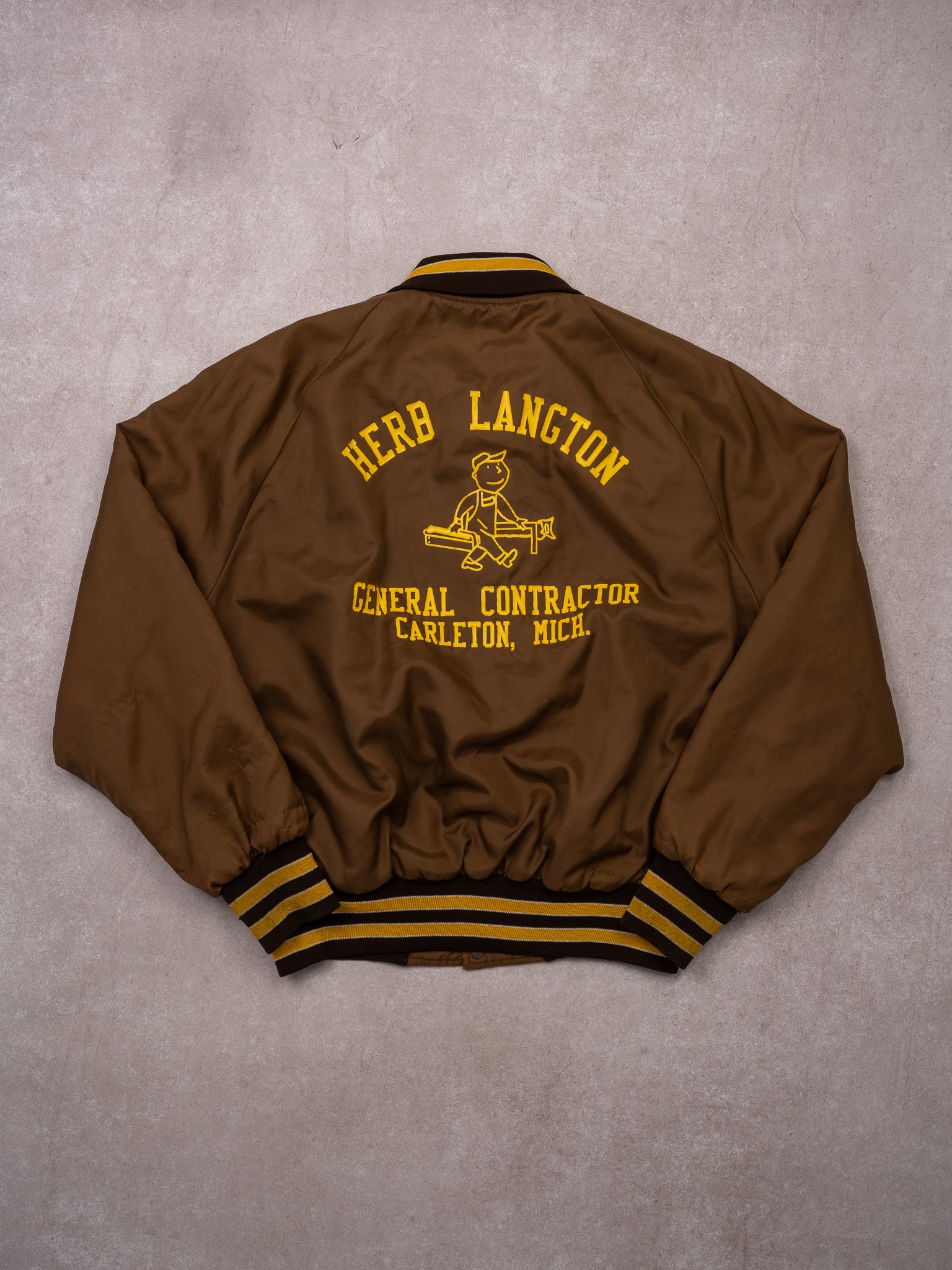 Vintage Brown + Yellow Herb Langton Satin Bomber (M/L)