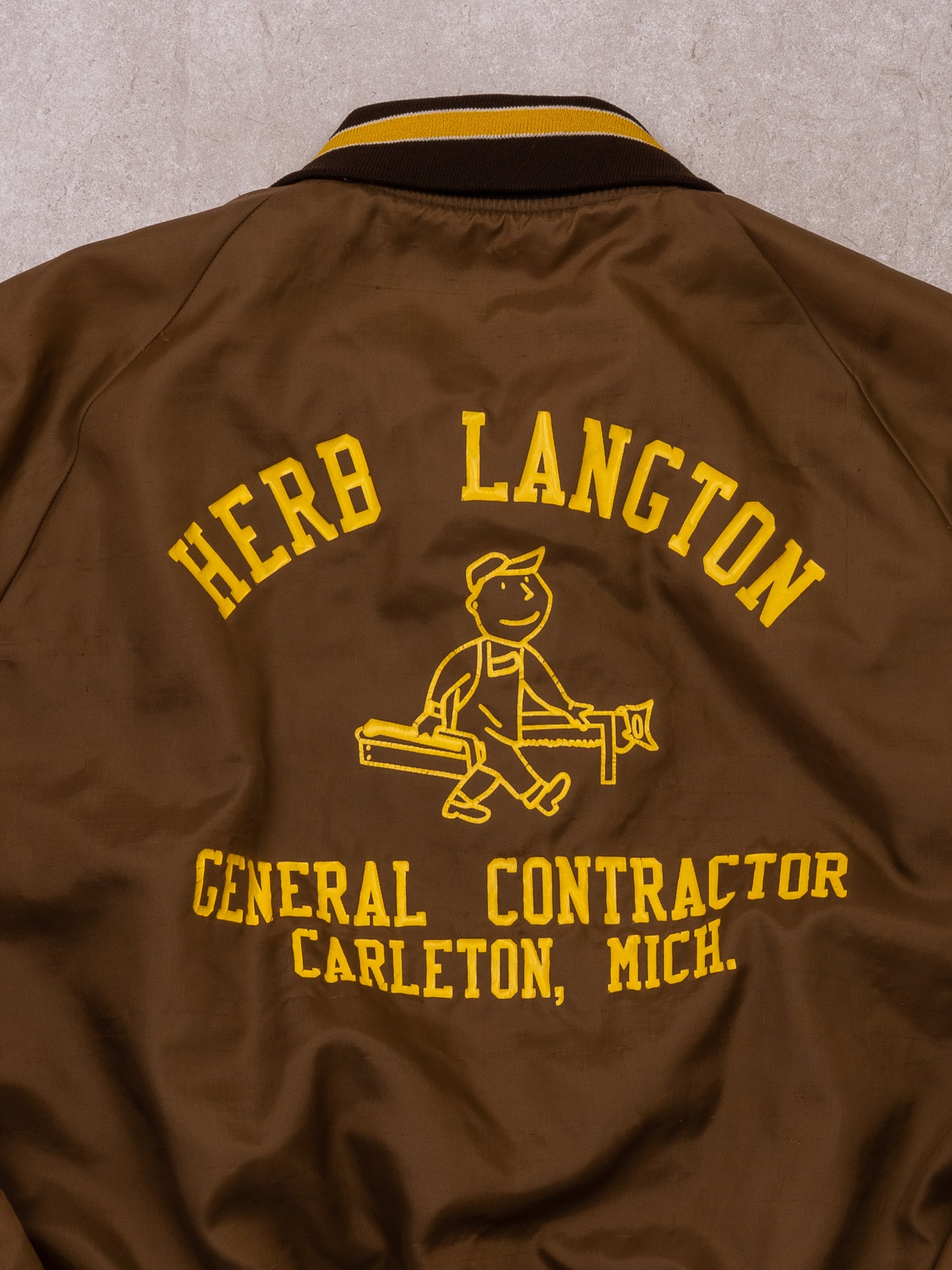 Vintage Brown + Yellow Herb Langton Satin Bomber (M/L)