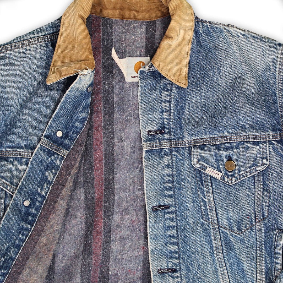 Vintage 80s Jean Carhartt Corduroy Collar Jean Jacket (M) | Rebalance Vintage.