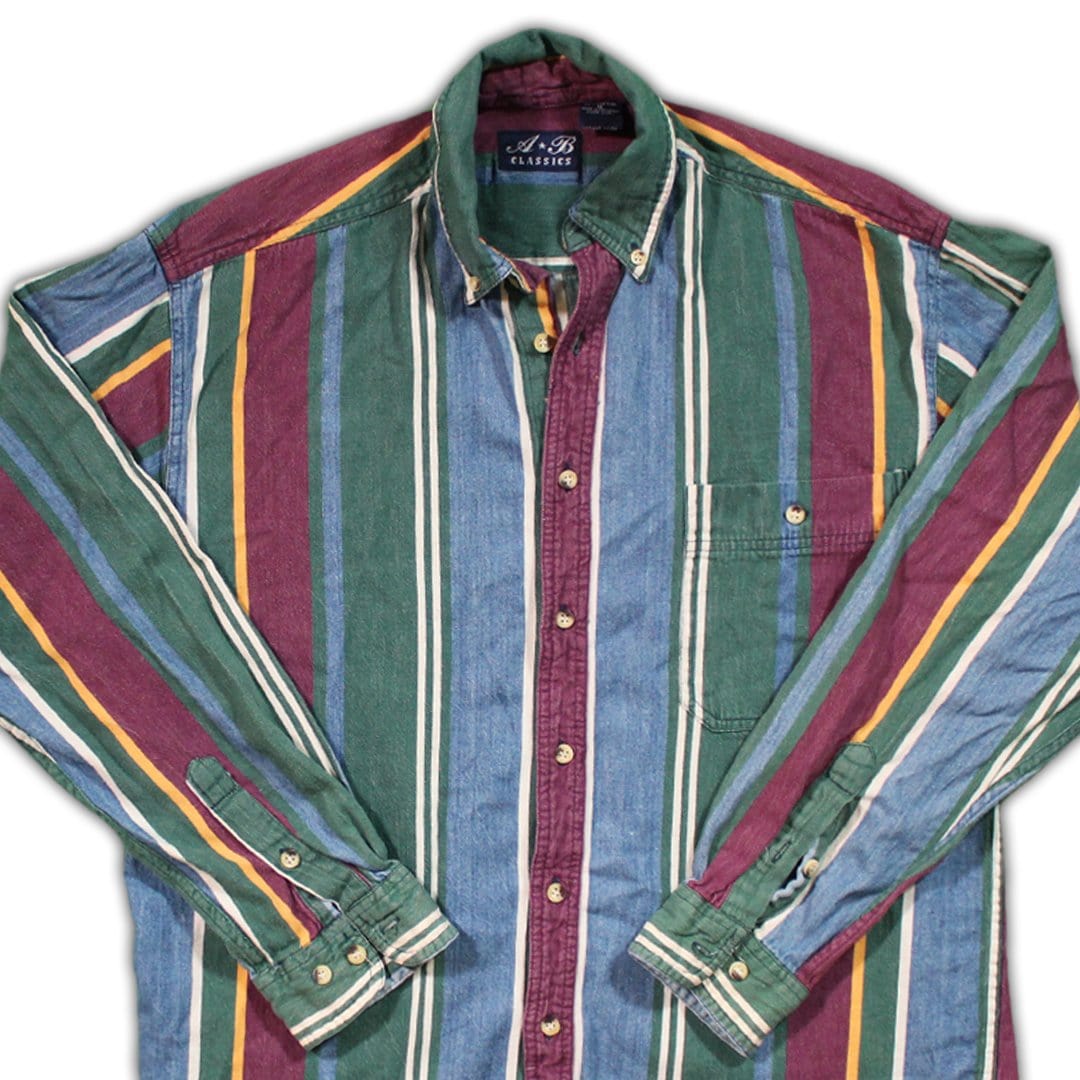 Vintage 90s Blue, Green and Maroon Jean Button Up | Rebalance Vintage.
