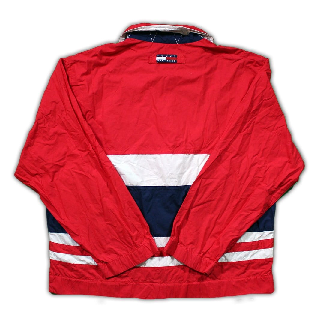 Vintage 90s Tommy Hilfiger Tricolor Striped Collared Jacket | Rebalance Vintage.