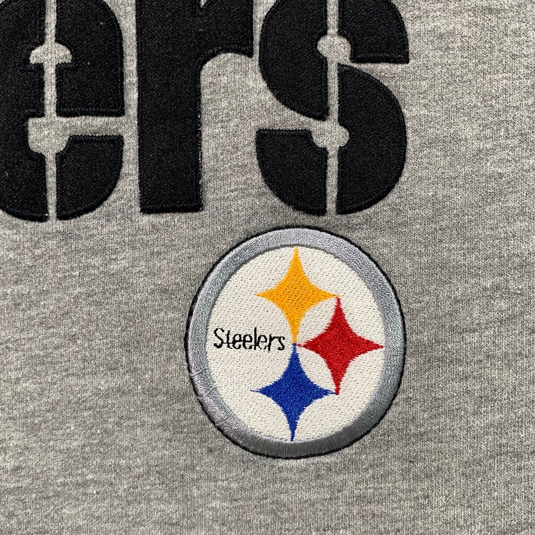 Vintage Grey + Black Steelers Spell Out Crewneck | Rebalance Vintage.