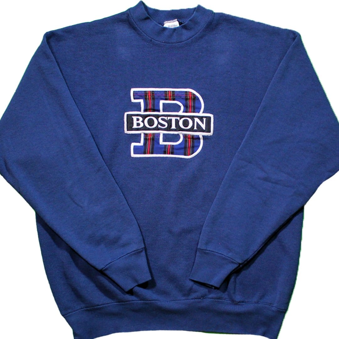 Vintage Boston Plaid Embroidered Crewneck | Rebalance Vintage.