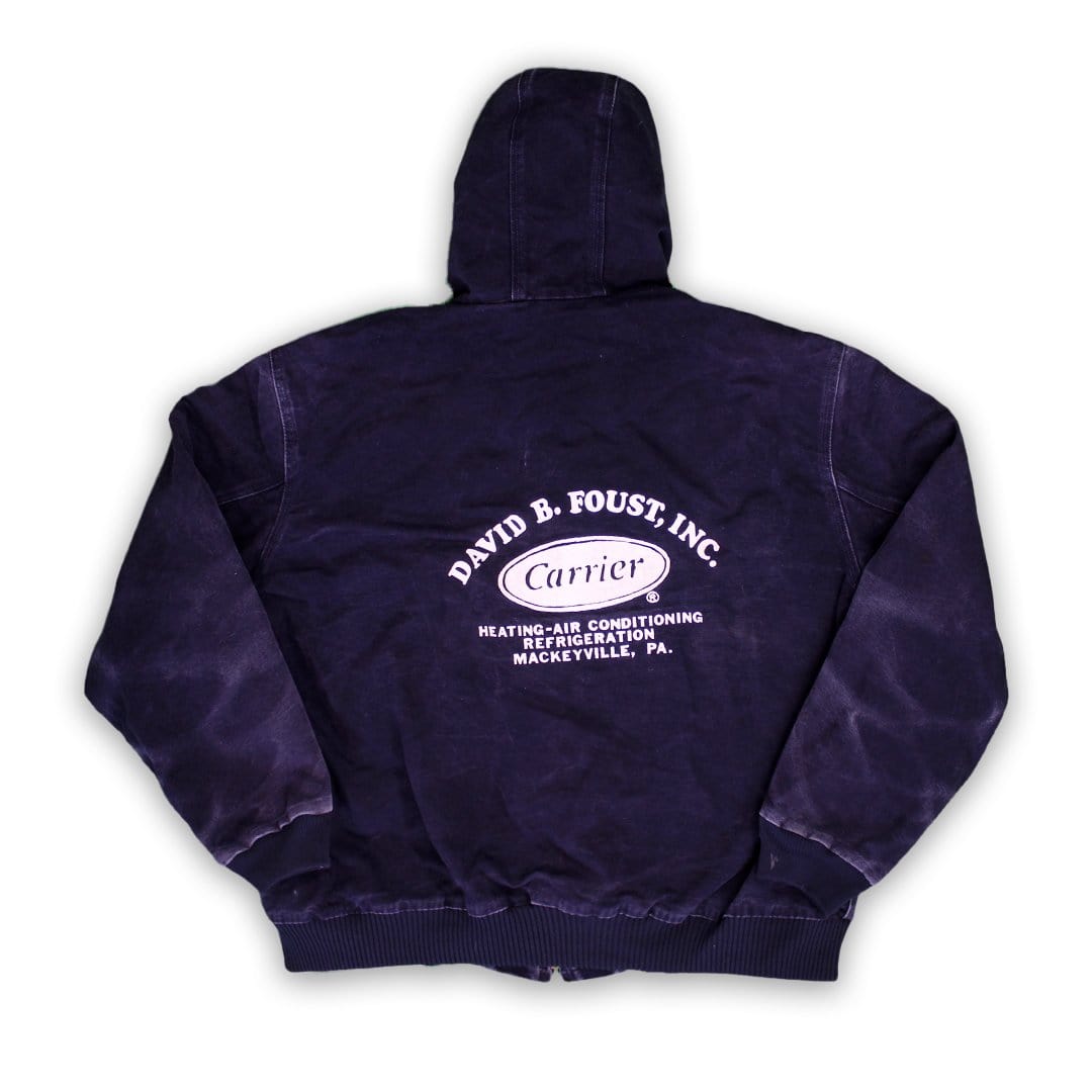 Vintage 90s Blue Carhartt 'David Foust Inc' Hooded Jacket (XL/XXL) | Rebalance Vintage.
