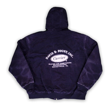 Vintage 90s Blue Carhartt 'David Foust Inc' Hooded Jacket (XL/XXL) | Rebalance Vintage.